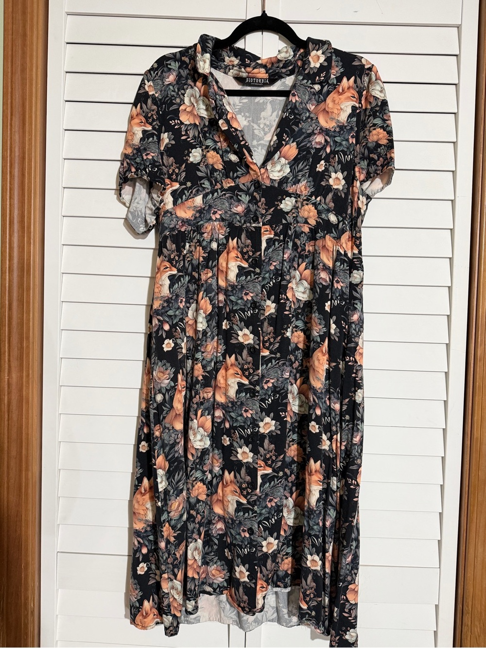 Disturbia Fox Print Button-Up Dress
